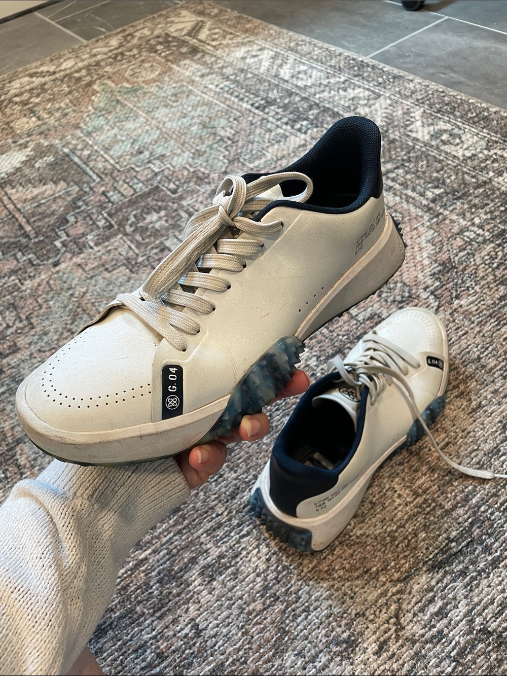 G/FORE Gallivanter Leather Golf Shoes White Blue Camo Sole Men's Size 8.5